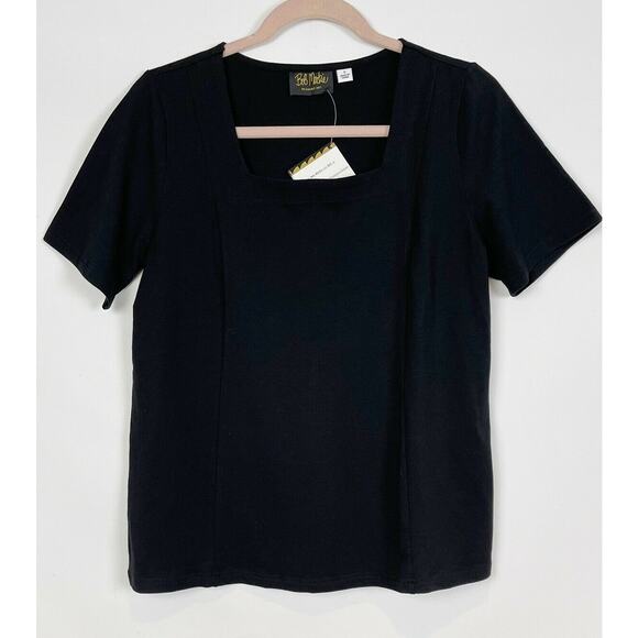 Bob Mackie Square Neck Short Sleeve Knit Top NEW - Picture 1 of 4